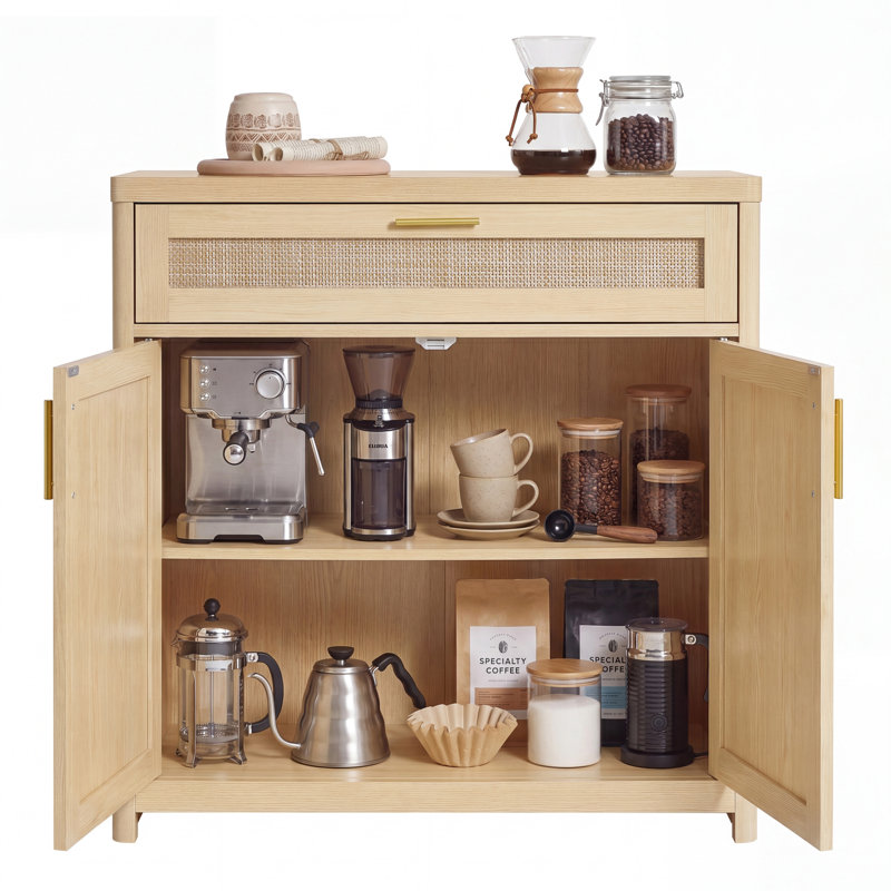 Buffet décoratif Boho avec tiroir et tablette réglable, Beige, 1