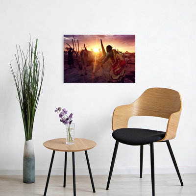 Dinka Man Golden Bull Traditional Abstract Contemporary Bull Landscape Sunset Wall Art