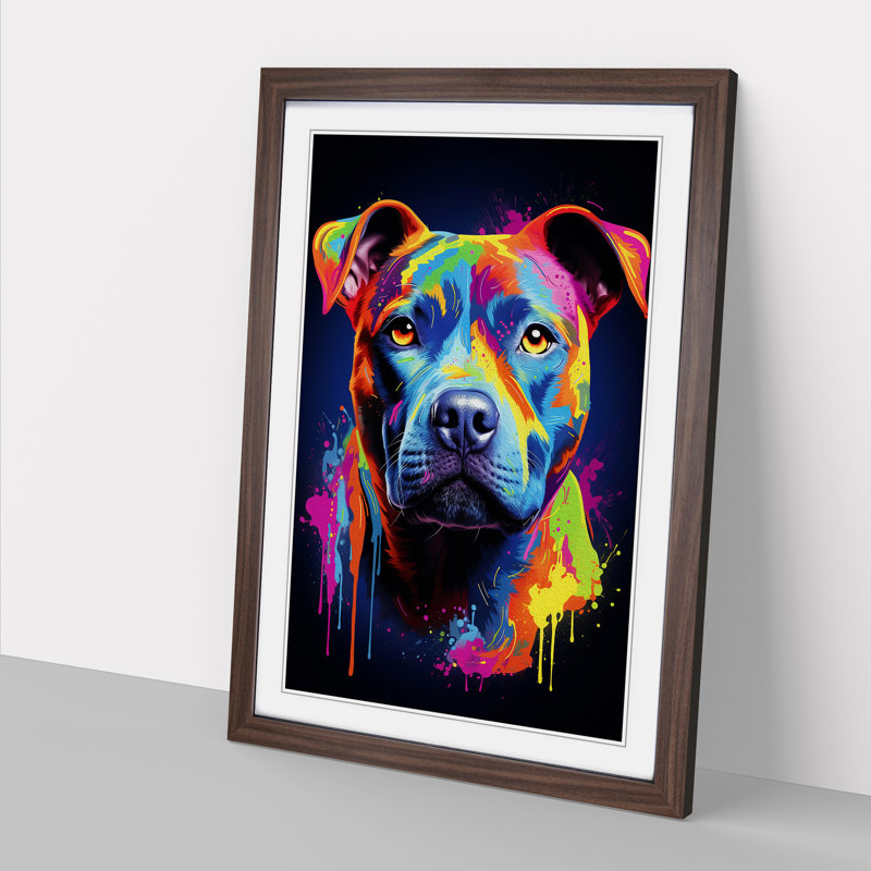Staffordshire Bull Terrier Colour Field - Single Picture Frame Print on Wood, Walnut , 64cm H x 46cm W x 2cm D