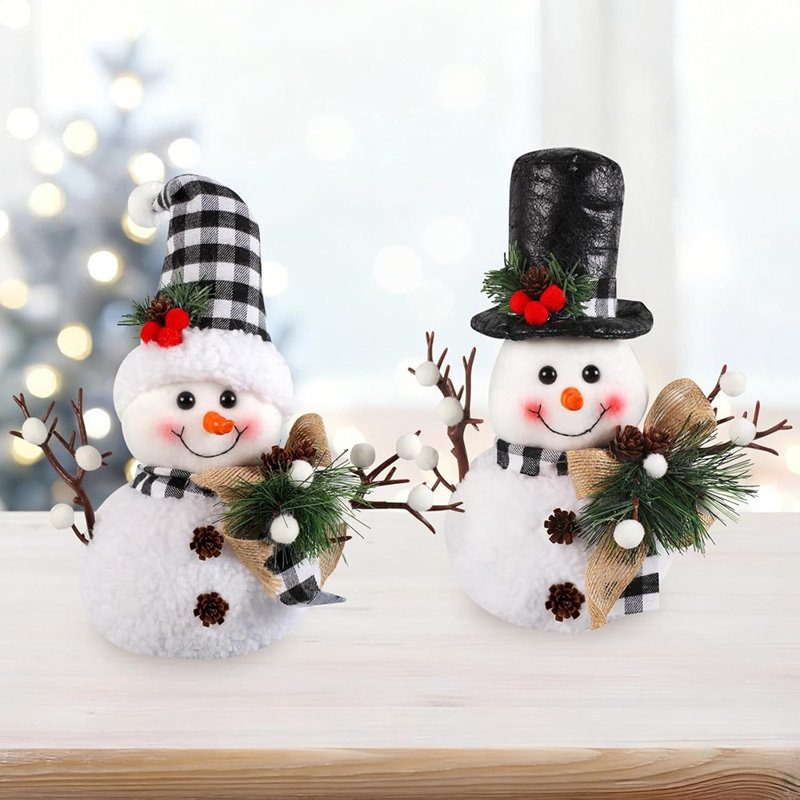 Décor de bonhomme de neige écossais noir et blanc (ensemble de 2 pièces) - Hiver ...