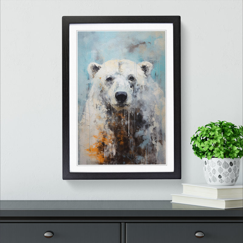 Polar Bear Abstract No.2 1 Piece Single Picture Frame Wall Art, 34cm H x 25cm W x 2cm D, Black Framed