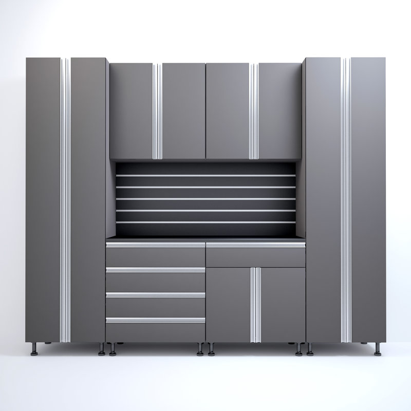 Premium Garage Cabinets 9' Storage Sets Solution with Adjustable Legs, Soft-Close Drawer & Door, Integrated Handles, Heavy Duty Plywood Box Construction, Tool and Equipment Organizer (Combo 9CS-011B)