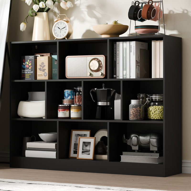 Presly 3  Tier Cube Bookcase Modern Bookshelf with 10 Cubes, (10 Shelves) 40.95"H x 55.12"W x 11.61"D, Black
