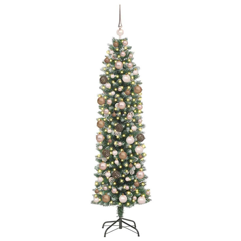 vidaXL Artificial Slim Christmas Tree with 300 LEDs Green, 5.9 ft