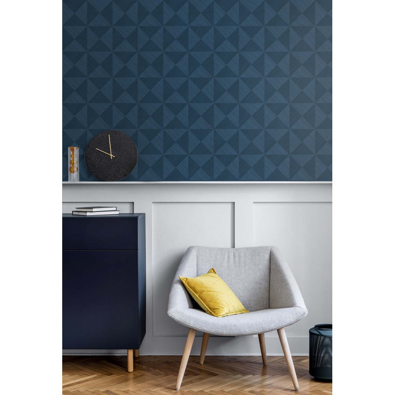 Geometric Vinyl Peel & Stick Wallpaper Roll, Denim Blue