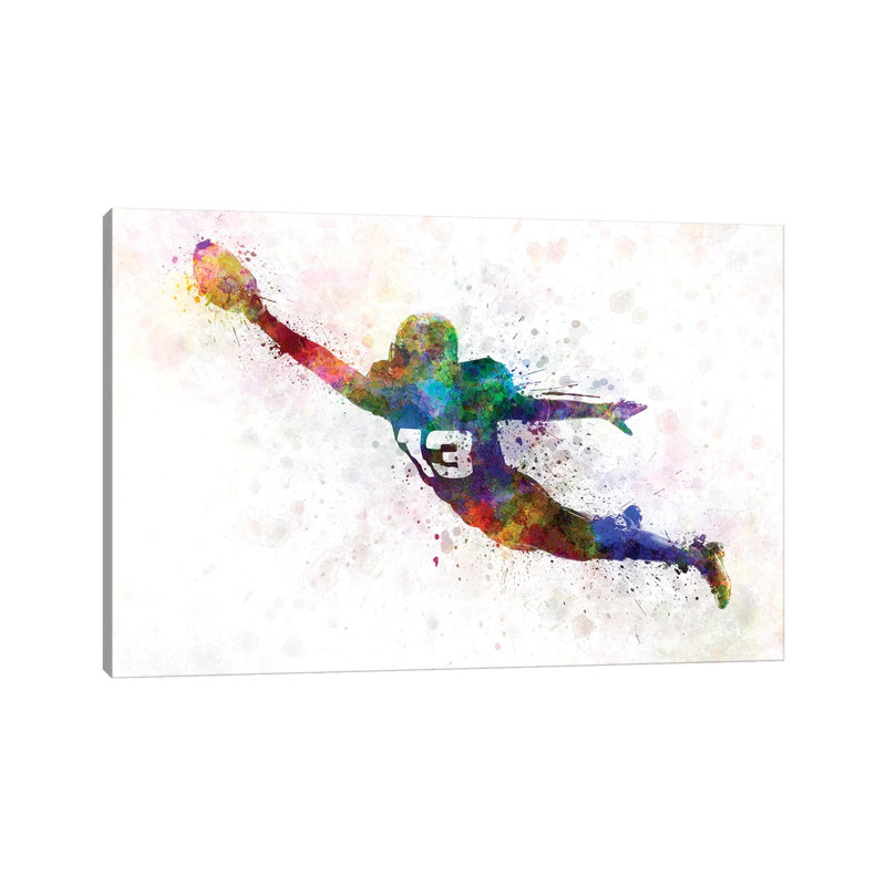 Joueur de football américain marquant Touchdown III par Paul Rommer - peinture sur toile tendue, H 26 po x l 40 po x 1,5 po