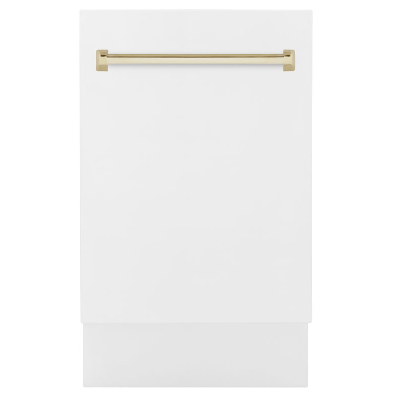 ZLINE Autograph Edition 18 in. Tallac Series Dishwasher in White Matte W/ Champagne Bronze Handle, 51dBa (DWVZ-WM-18-CB)