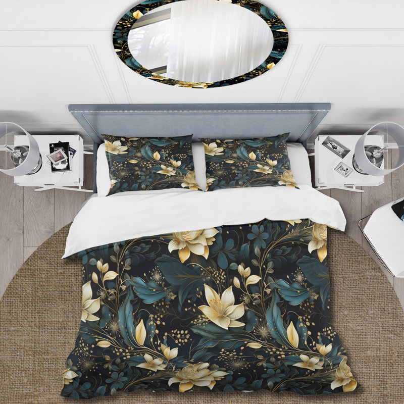 Literie Golden Night Flowers Paisley I, Housse de couette pour très grand lit et 2 très