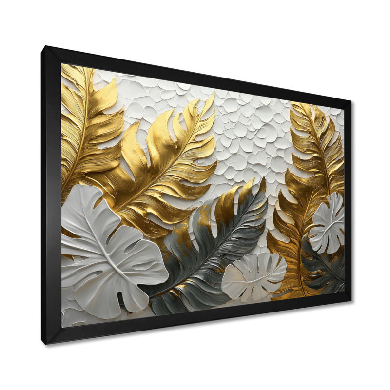 Clorene Golden Plams Midnight Collage II - palmiers et palmiers, art mural, Reproduction encadrée d'une seule photo