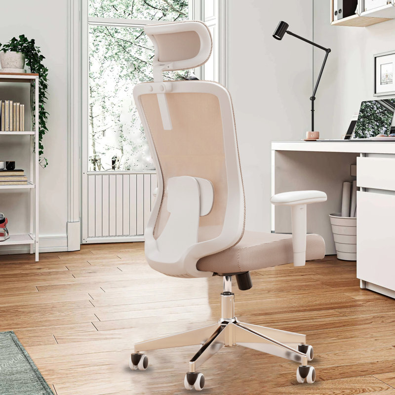 Fauteuil de bureau Monjan, Beige, Blanc