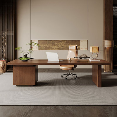 Brown Rectangular Solid Wood With 3 Drawers Desks