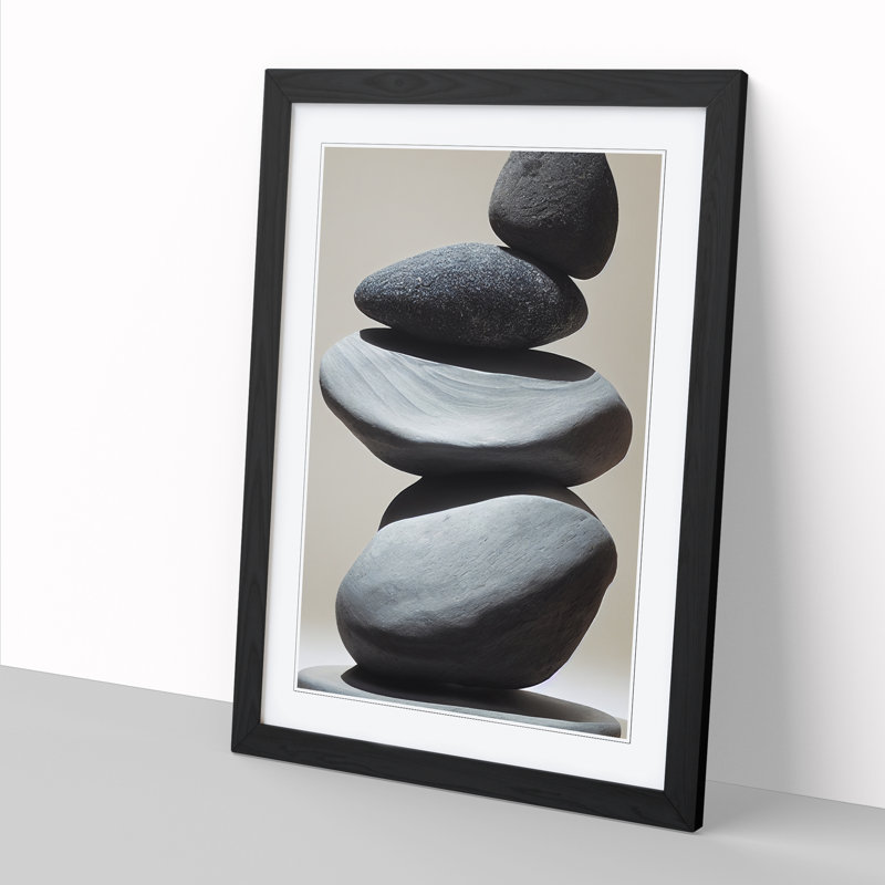 CAN-V0523-1795X Pebbles Zen Stones Stacked Vol.3 - Wrapped Canvas Print, 64cm H x 46cm W x 2cm D, Black