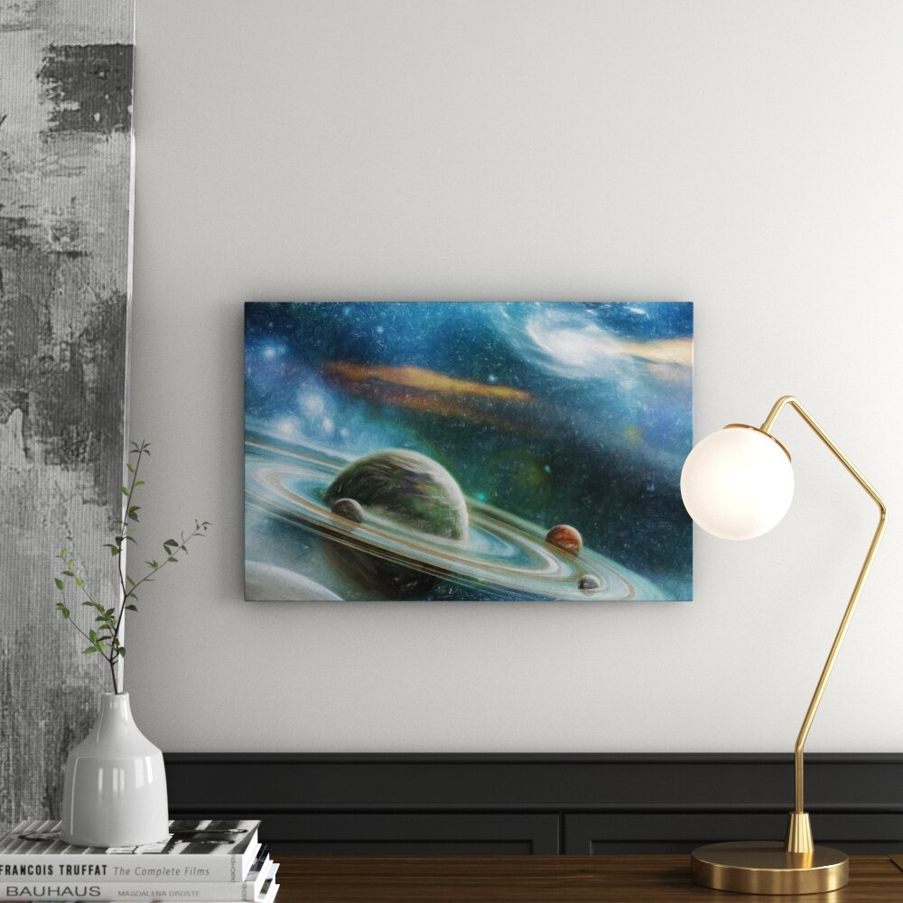 Leinwandbild „Planet mit Ringsystem“, Grafikdruck