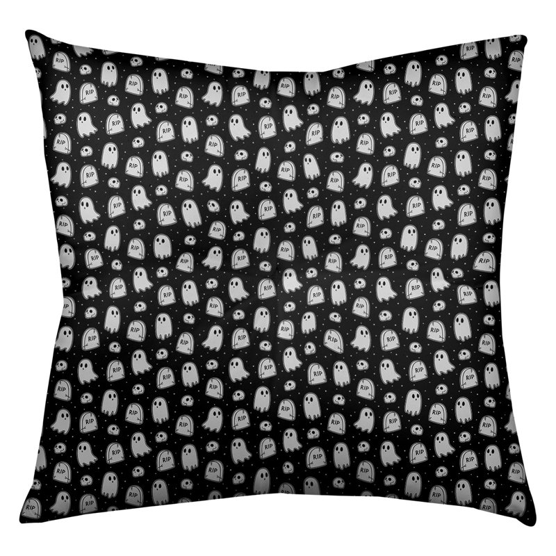 Katelyn  Elizabeth Ghost Floor Pillow, 26" x 26", Black/White