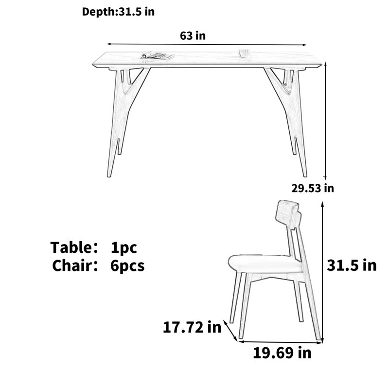 Table de salle à manger Modern, H 29,53 po x L 63 po x l 31,5 po