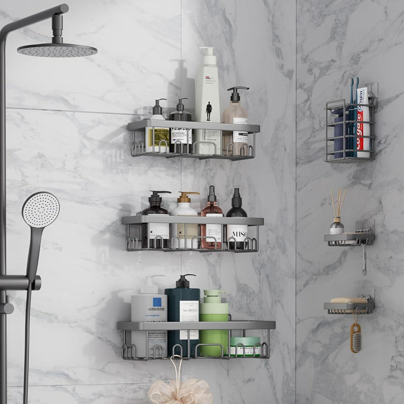 Serviteur de douche en acier inoxydable, ensemble de 6, organisateurs et rangement de salle de bain grande capacité, sans perçage