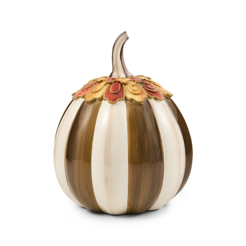 Harvest Glow Paprika Stripe Pumpkin, 9" H x 6.5" W x 6.5" D, Chocolate