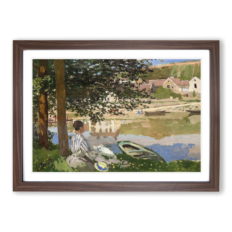 On the Bank of the Seine by Claude Monet - Framed Print, Walnut Framed, 27cm H x 36cm W x 2cm D