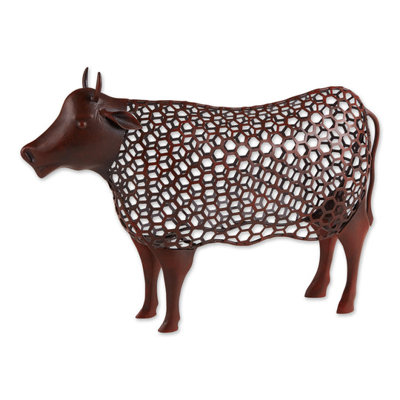 Chicken Wire Cow Sculpture | Rustic Metal Farmhouse Art