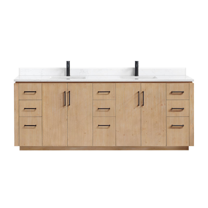 Meuble-lavabo double 84 po Cloverfield, Bois de sapin brun, Noir mat