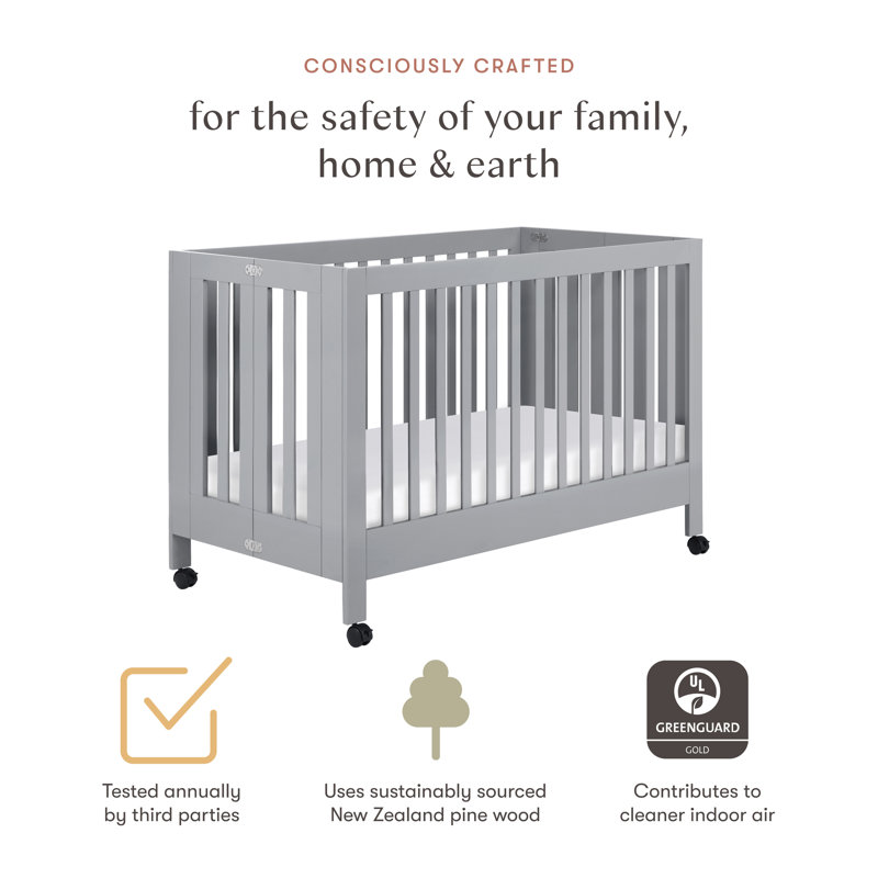 Maki 2-in-1 Convertible Portable Crib, Gray