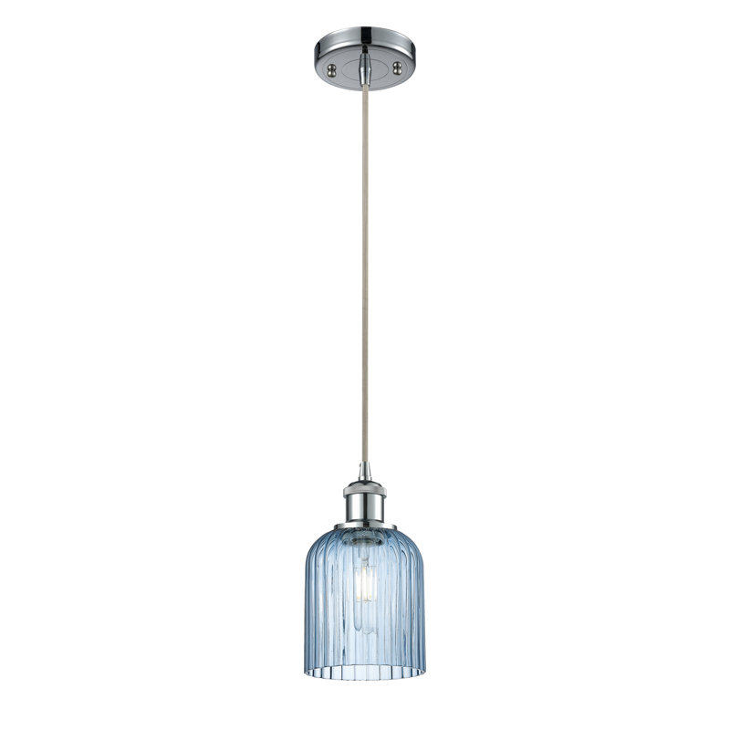 Luminaire suspendu 1 lumière Aalina, Chrome poli, Bleu princesse