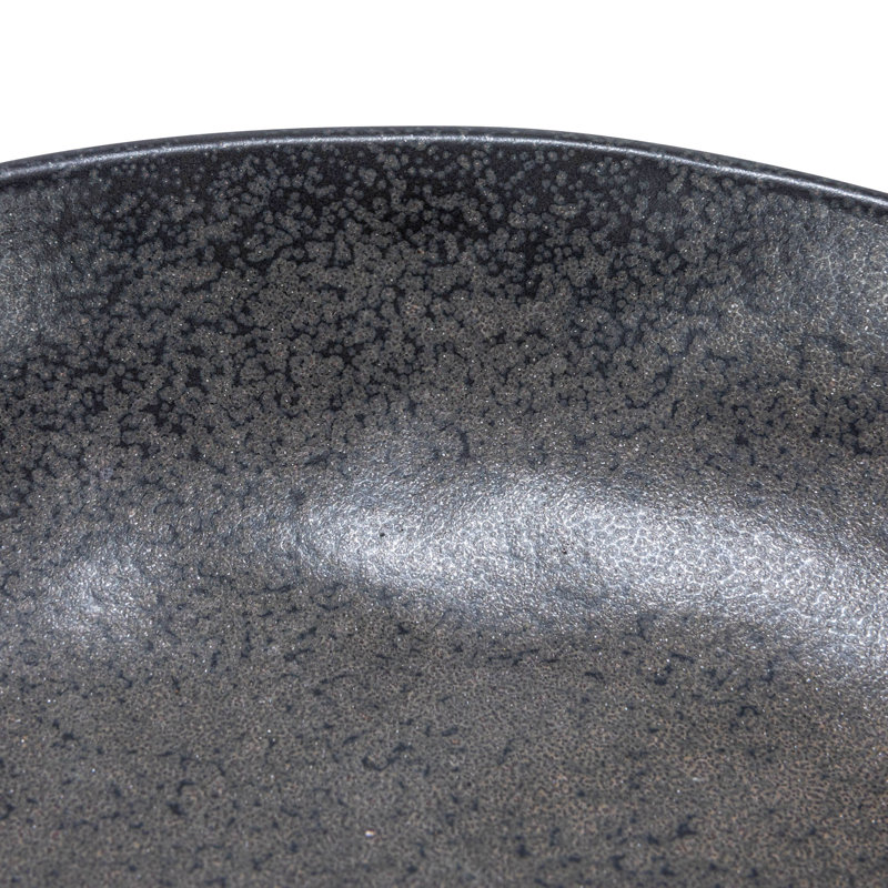Black Ceramic Footed Serving Bowl with Handles
