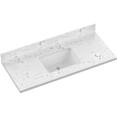 48"engineered Stone Bathroom Vanity Top With Rectangular Undermount Ceramic Middle Sink