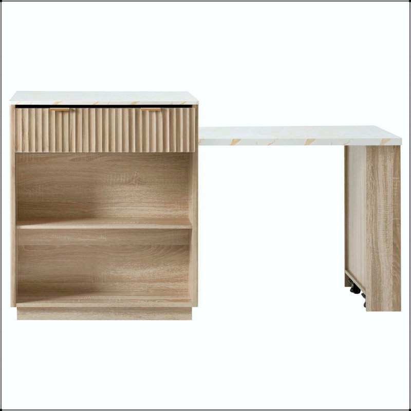 82.6" Fluted Kitchen Island with Extendable Dining Table (Seats 4-6) – Natural, Natural