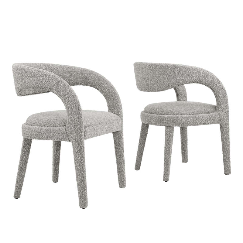 Taupe Boucle Upholstered Low Arm Chair Set