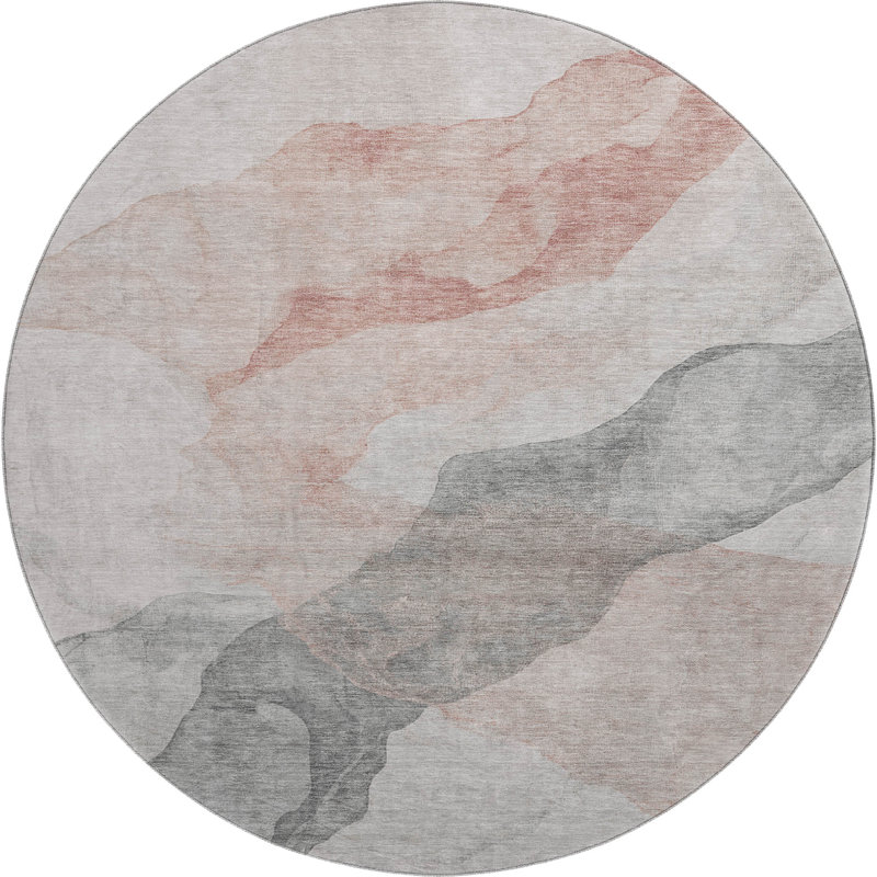 Premium Machine Washable Mayfield AMF2109 Abstract Rug, 8' Round, Salmon