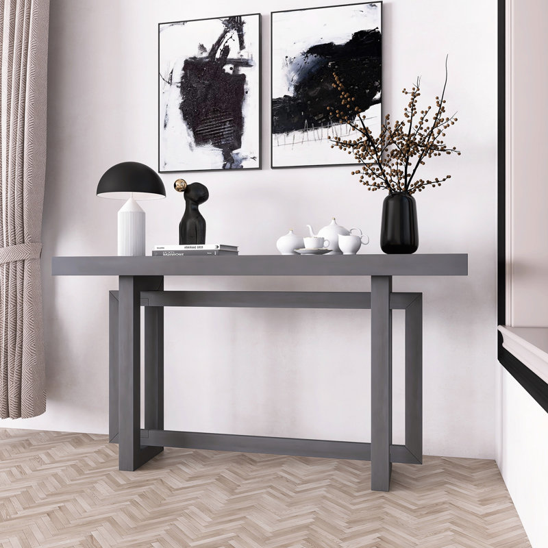 Rectangle Design Entryway Table With Pine Veneer, Dawn Gray