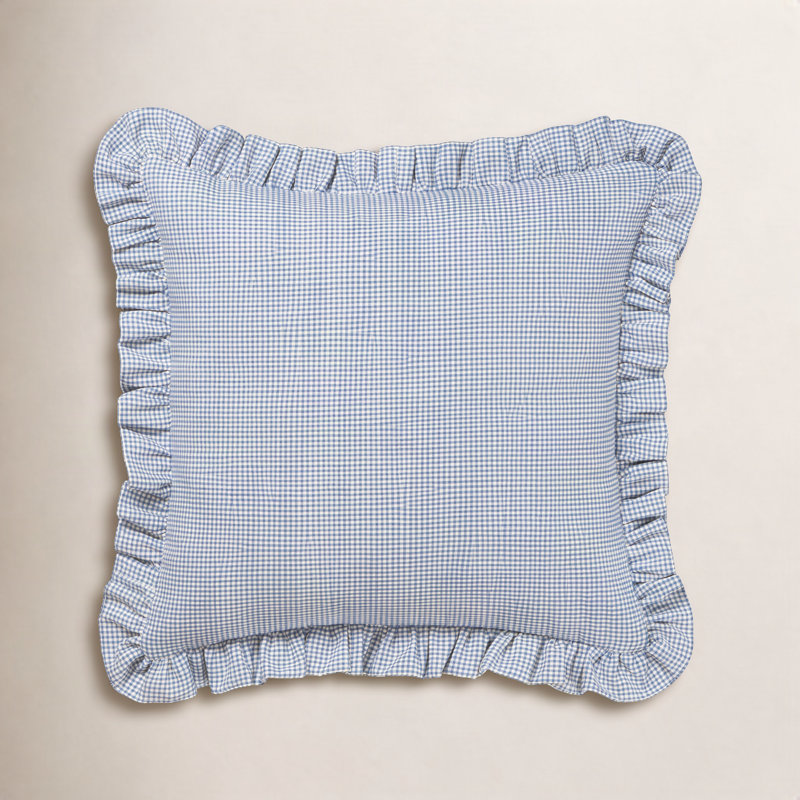 Birch Lane Mini Check Ruffled Accent Pillow, Feather, Blue