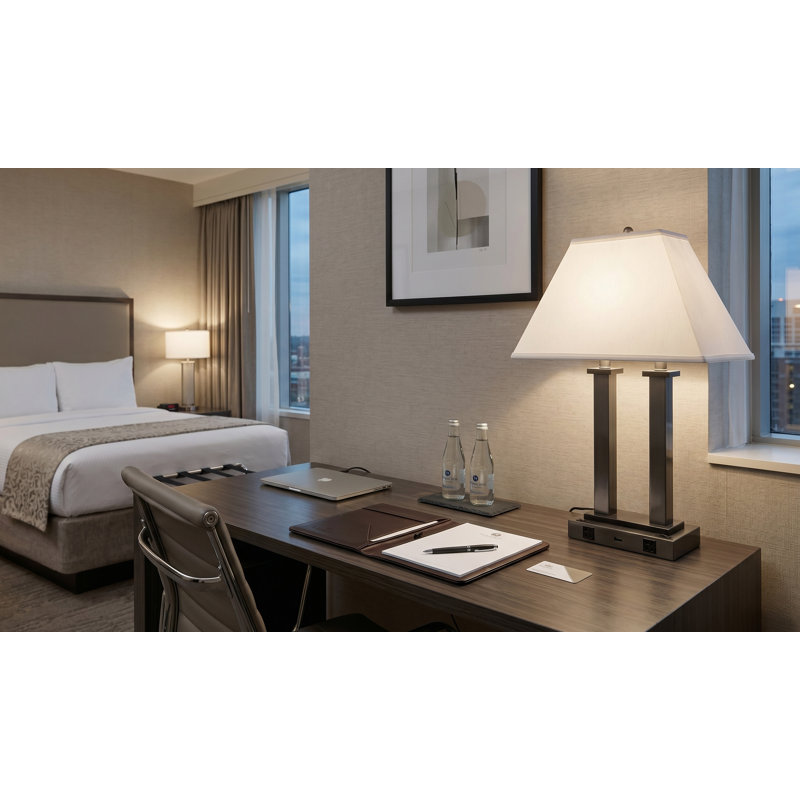 Ensemble de lampe de table 27 "avec tige et prise USB en métal Gunmetal