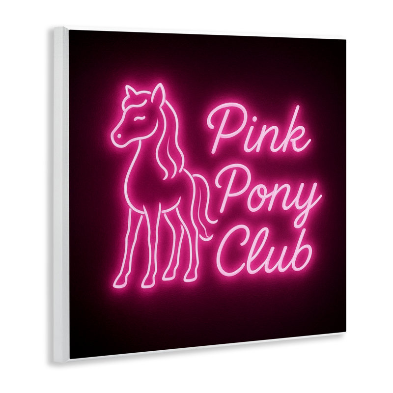 Plaque murale rose poney club néon, design par Grotto Studios