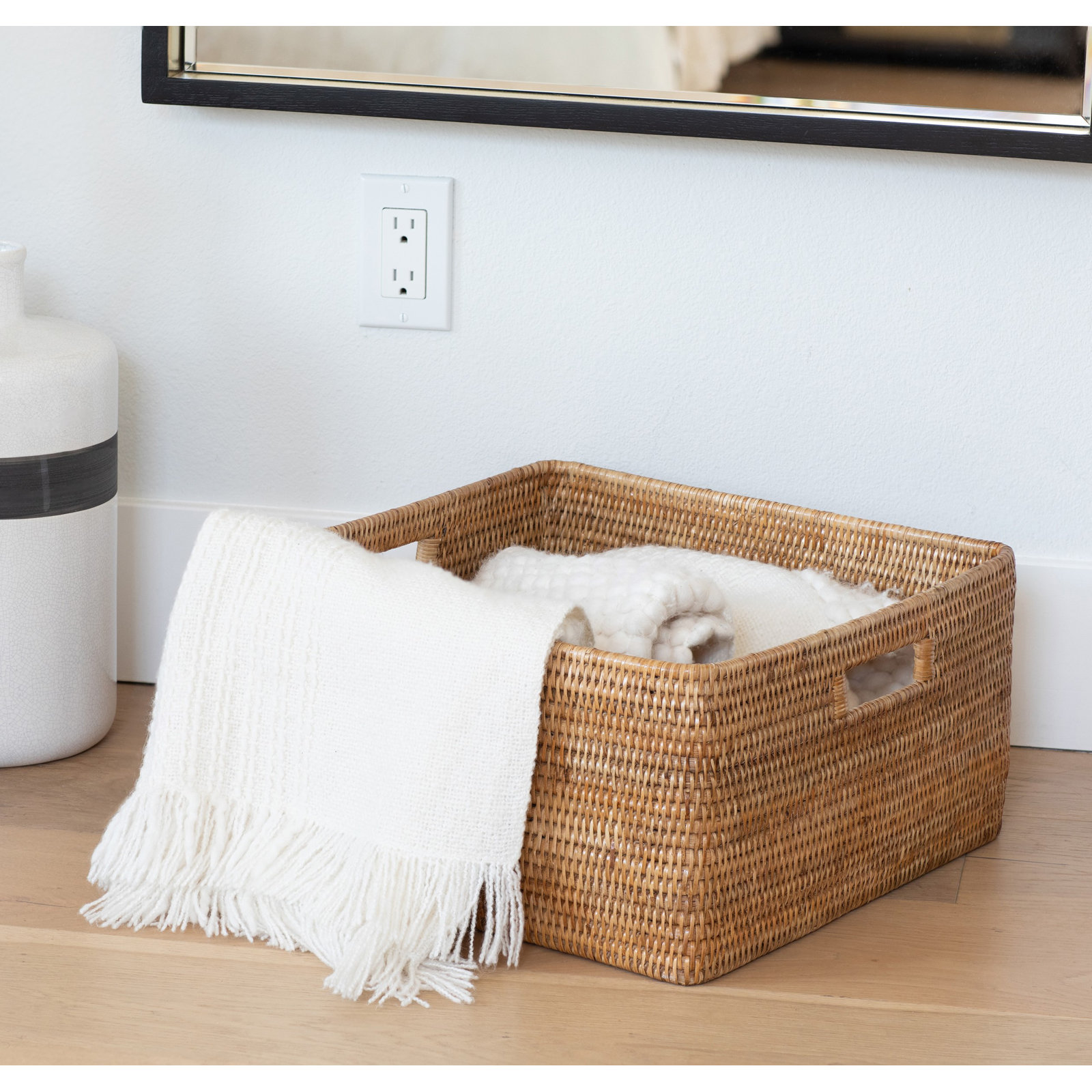 Handwoven Rattan Storage Basket, Honey Brown