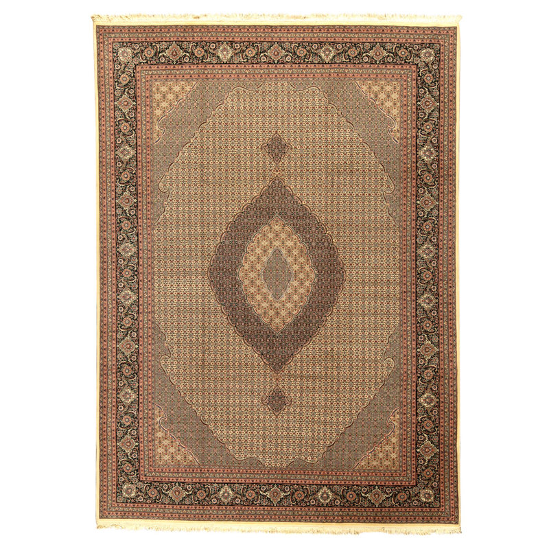 Tapis ivoire et vert noué à la main de haute qualité