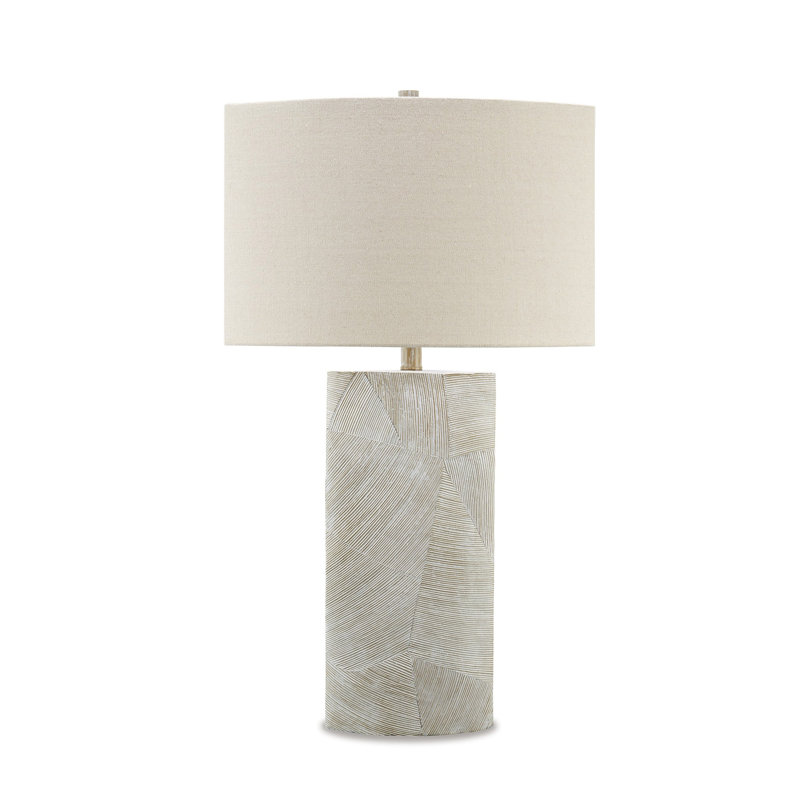 Lampe de table 30 pouces Bard, base cylindrique décorative, abat-jour ovale en tissu ivoire
