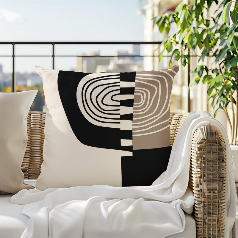 Coussin Marti, H 17 po x l 17 po, Blanc cassé / abstrait noir