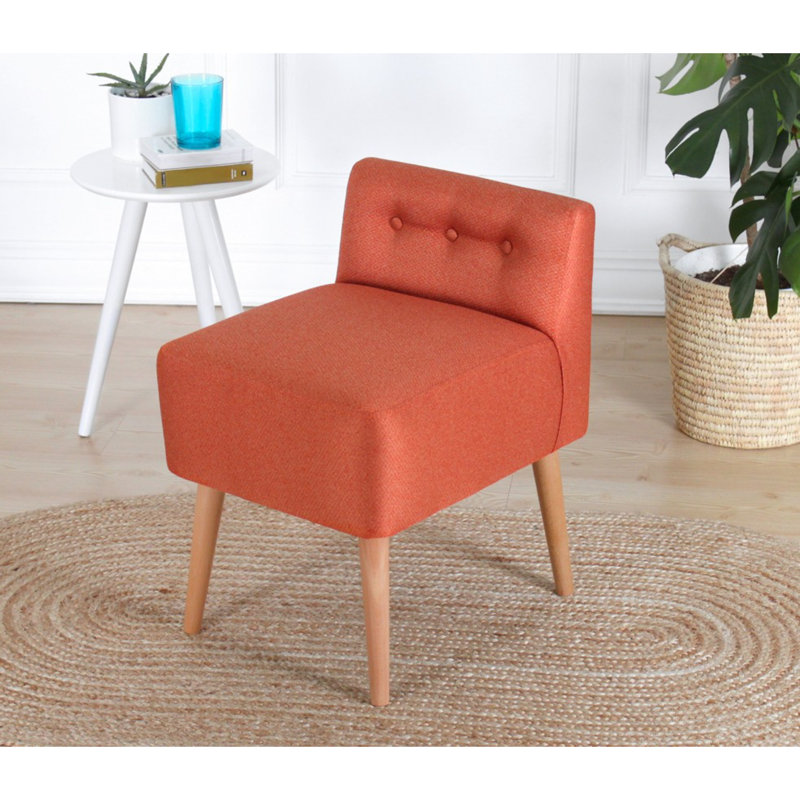 Pouf bohémien avec pieds en bois, orange, 16,9 x 16,9 x 17,7 pouces | Housse 100% coton, 35 éponges orthopédiques, épaisseur: 2,4 pouces | Décoration élégante et confortable pour la décoration de la maison ou de l'hôtel
