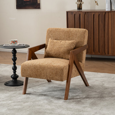 Juriana Mid Century Modern Upholstered Chenille Solid Wood Accent Armchair with an Extra Pillow