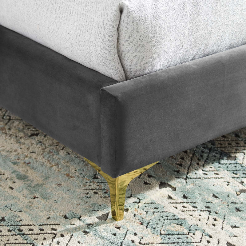 Olivia Queen Performance Velvet Platform Bed, Gray