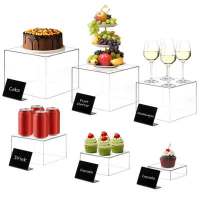 Smooth Acrylic Square Display Cubes Reversible as Storage Boxes with Label Cards (Clear 8",7",6",5",4",3")