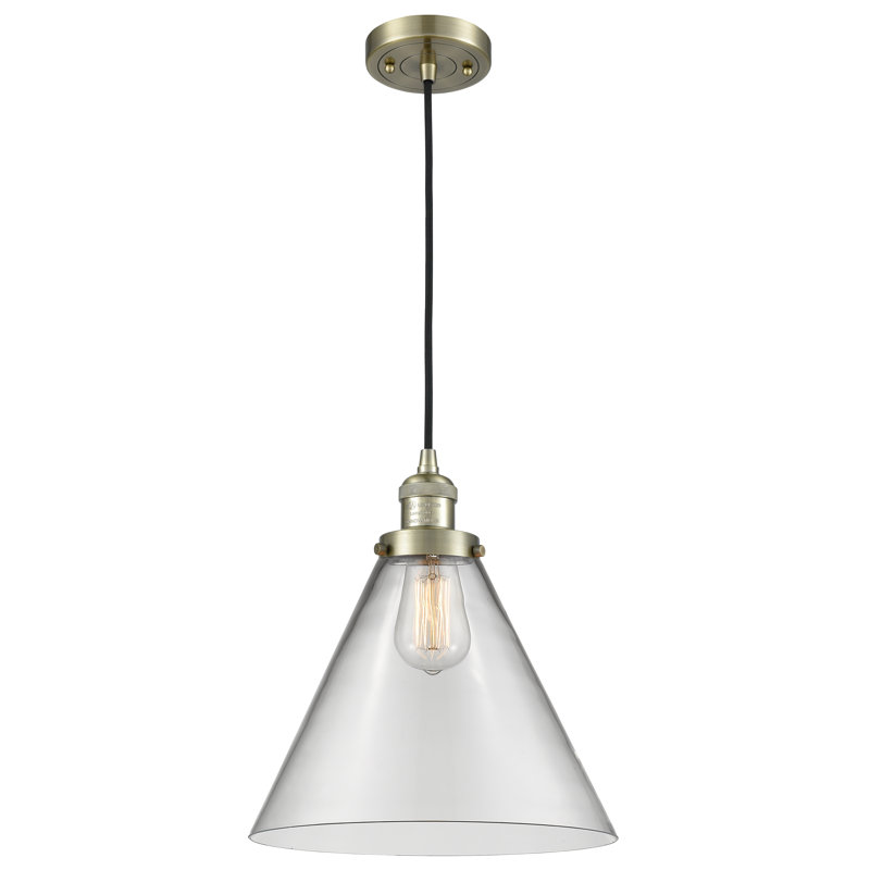 Luminaire suspendu conique à 1 lumière Westbrook, Laiton antique, Ampoule non incluse, Transparent