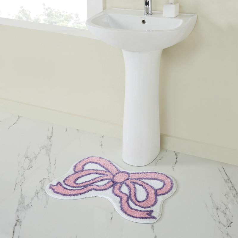  Home Pink Bow Shaped Tufted Bath Rug, 18" X 27"