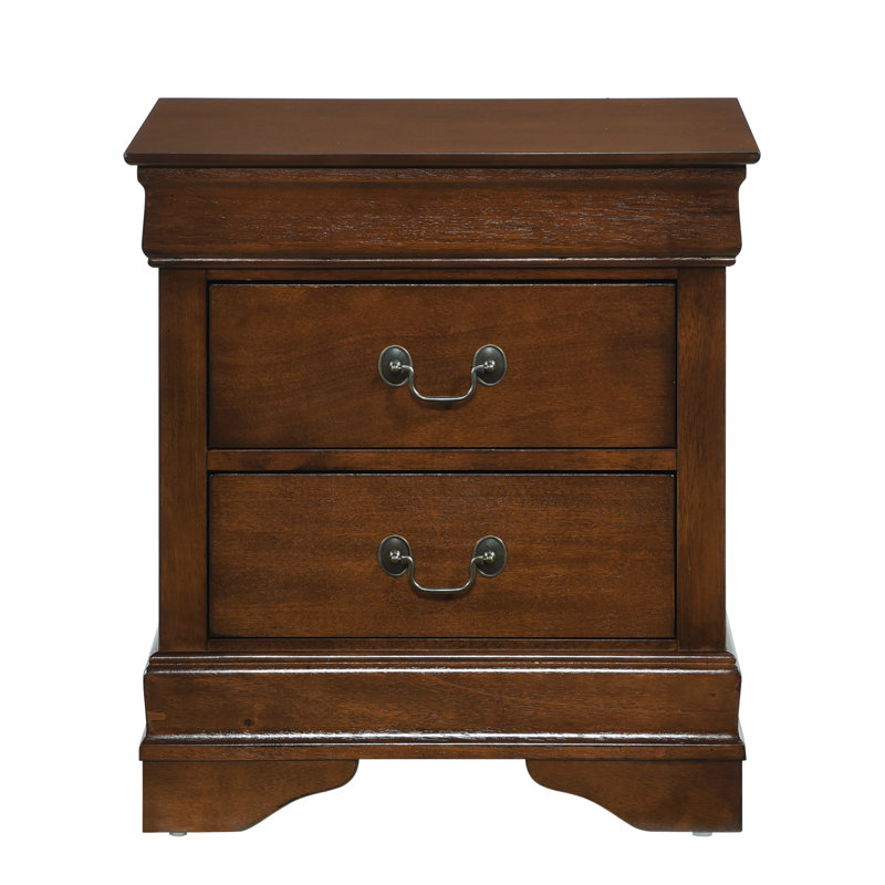 Table de chevet 2 tiroirs, finition traditionnelle cerisier brun, classique