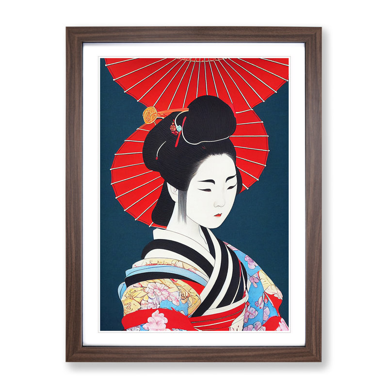 Traditional Geisha No.3 - Single Picture Frame Print, 64cm H x 46cm W, Walnut