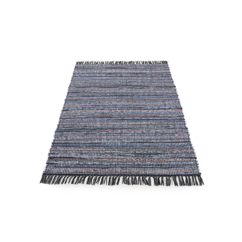Handgefertigter Teppich Aus Baumwolle In Schwarz Striped Cotton Hand Loomed Area Rug, Rectangle 160cm x 230cm
