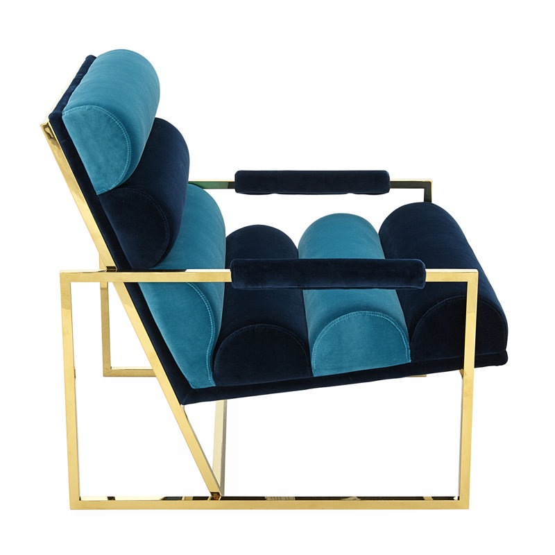 Channeled Goldfinger Lounge Chair, Rialto Navy/Rialto Turquoise Velvet