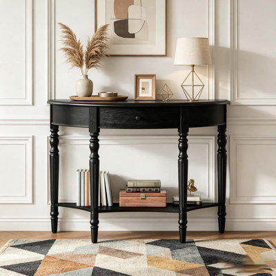Console demi-lune avec tiroir et tablette